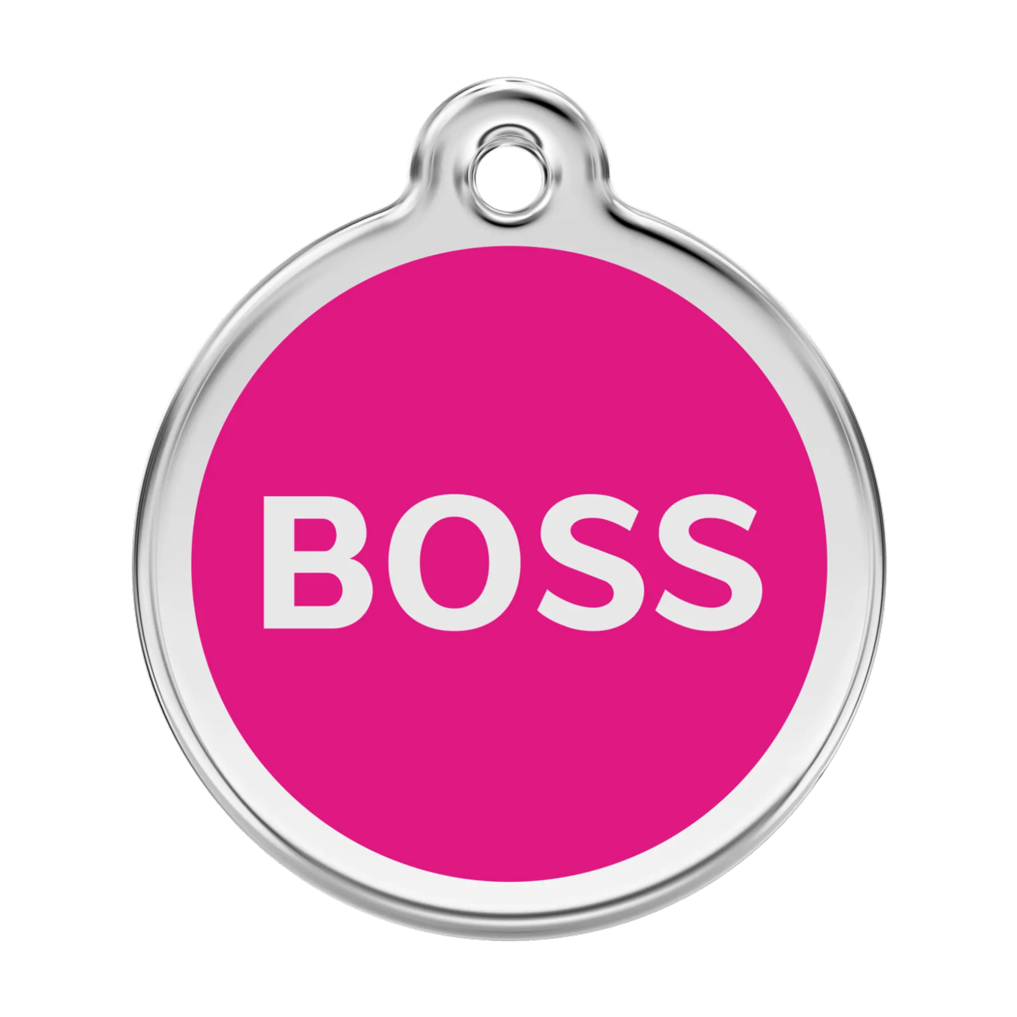 Boss in hot pink — genuine Red Dingo enamel pet ID tag
